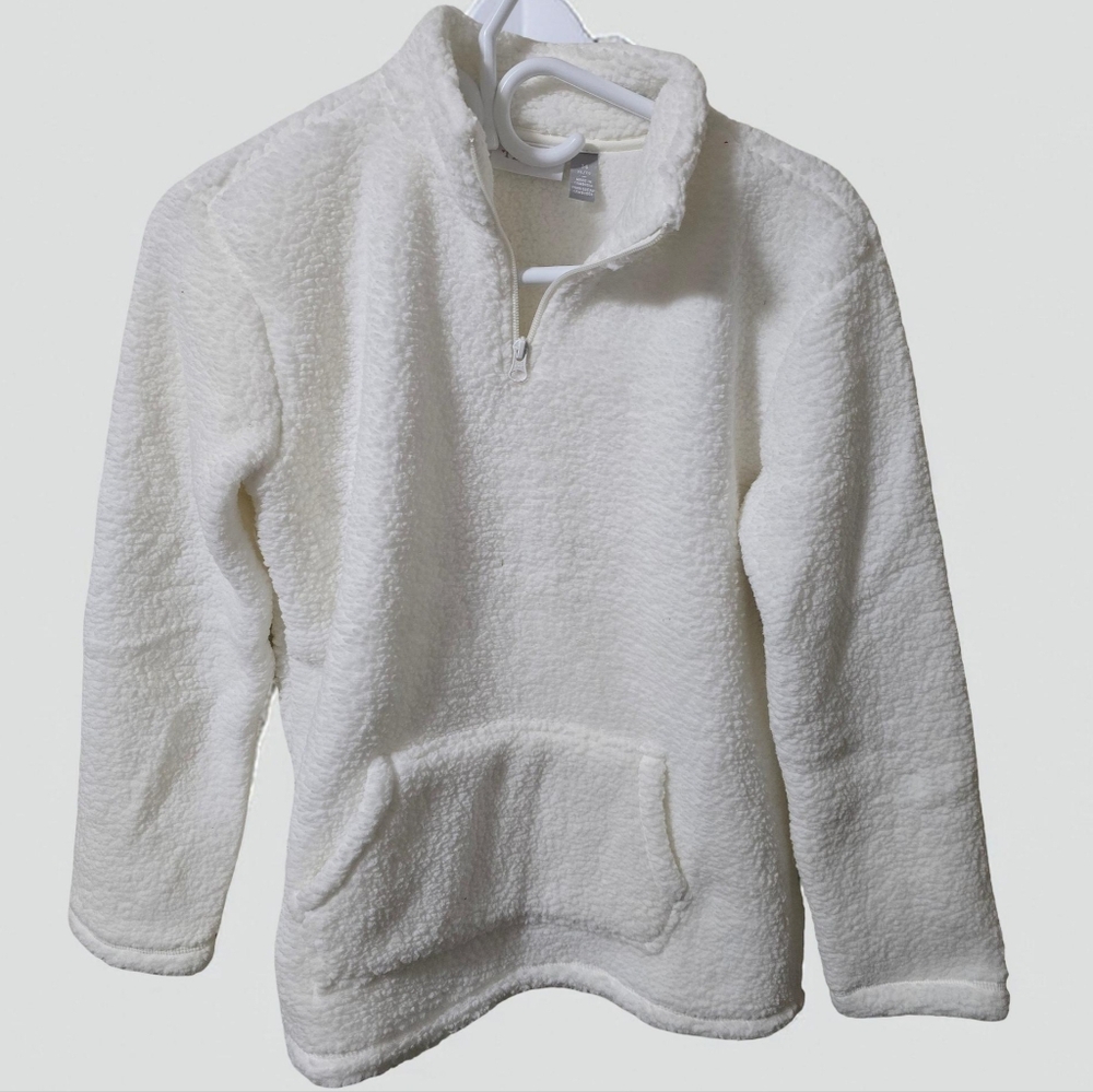 The Childrens Place Bunny's Tail White Fleece 1/4 Pullover XL (14) NWT